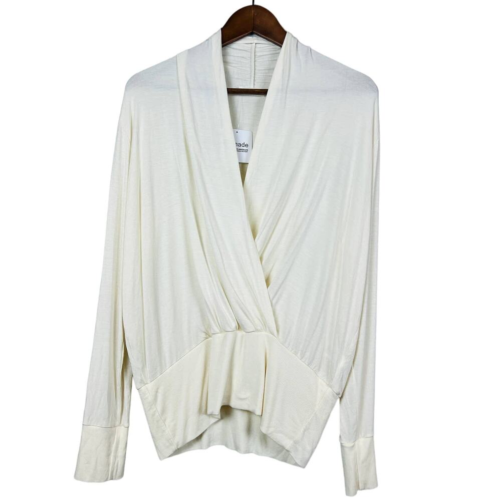 NEW! LA Made Deep V Knit Tunic Draped Long Sleeve Champagne - L